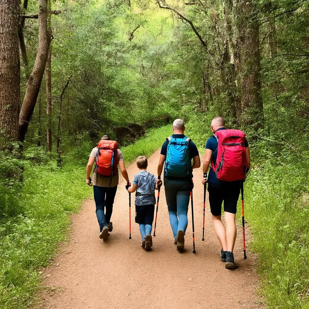 Family hiking on a forest trail