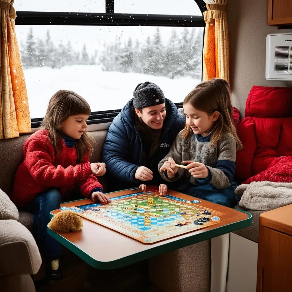 Family Inside Winterized Travel Trailer