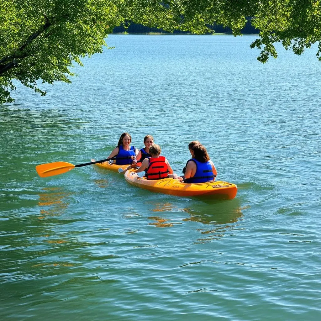 Family Kayaking on River