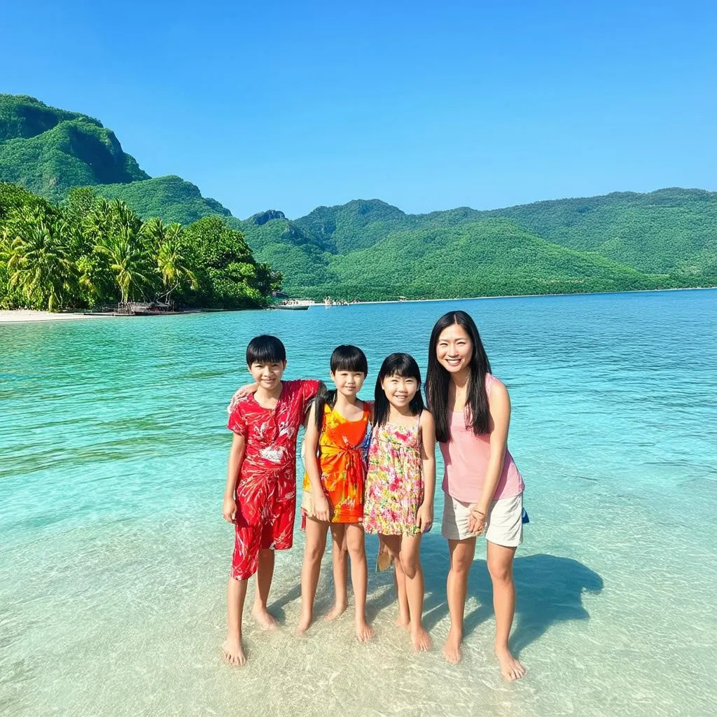 Family on beach in Vietnam