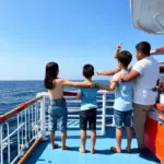 family enjoying the view from ferry deck