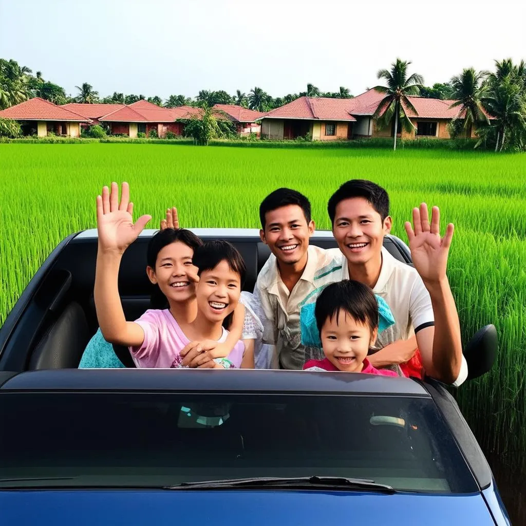 Family on a road trip in Vietnam