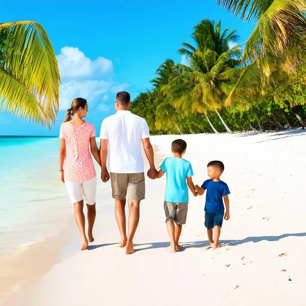 family on a tropical beach