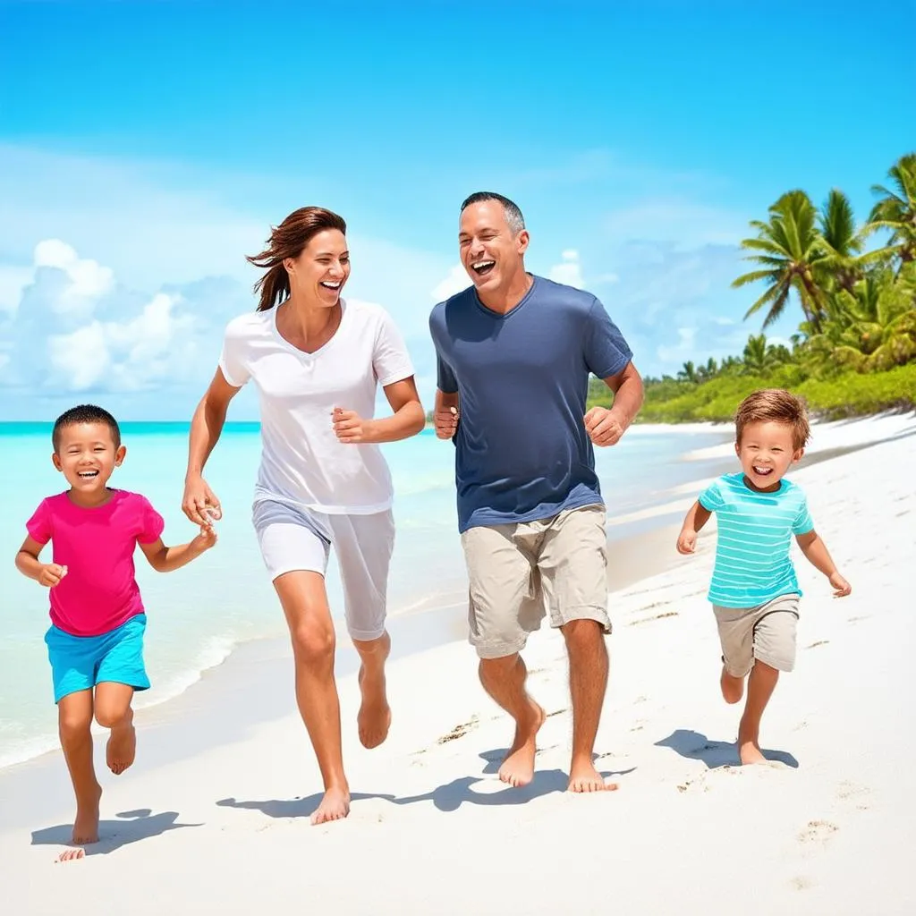 happy family on a tropical beach vacation