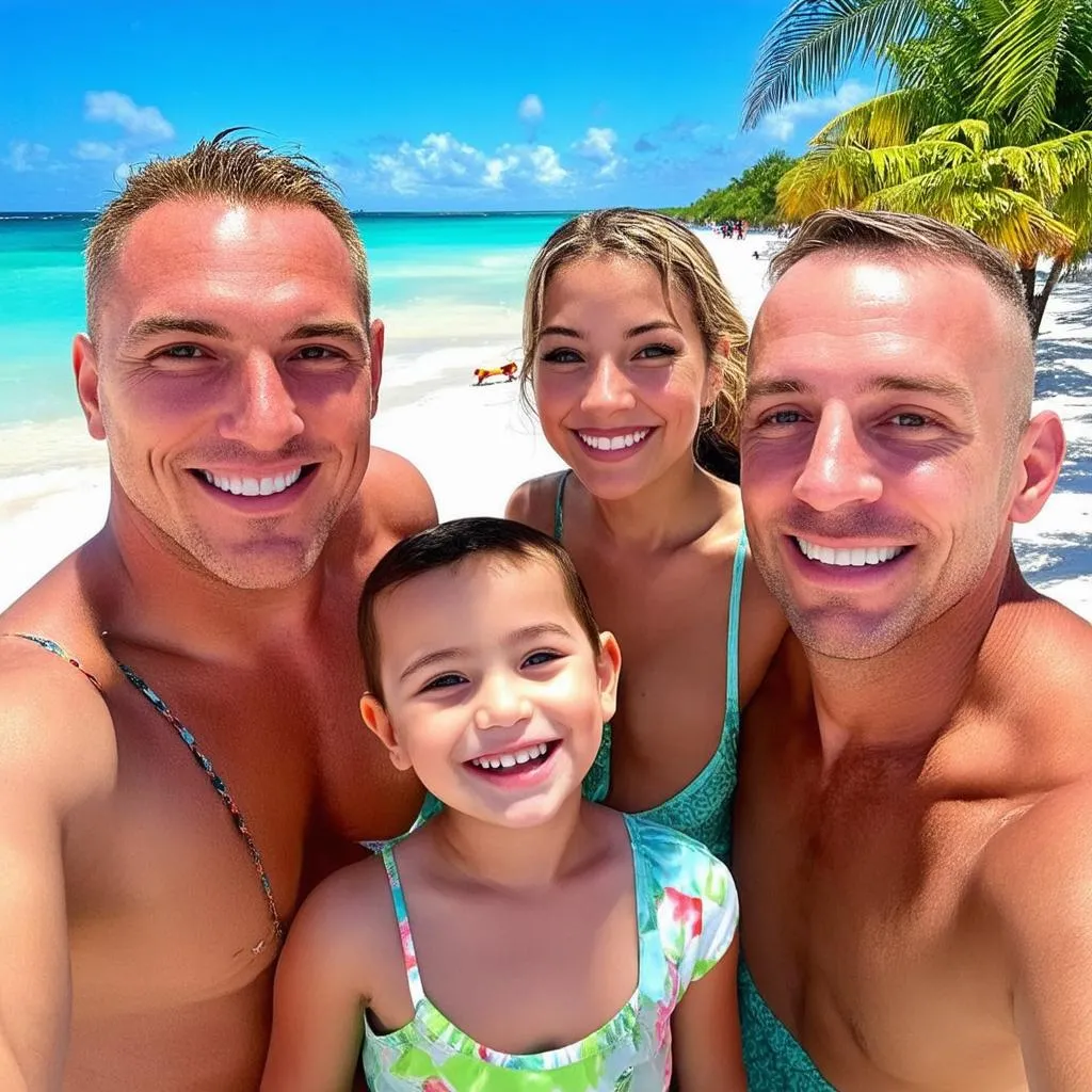 Family enjoying vacation despite travel alert