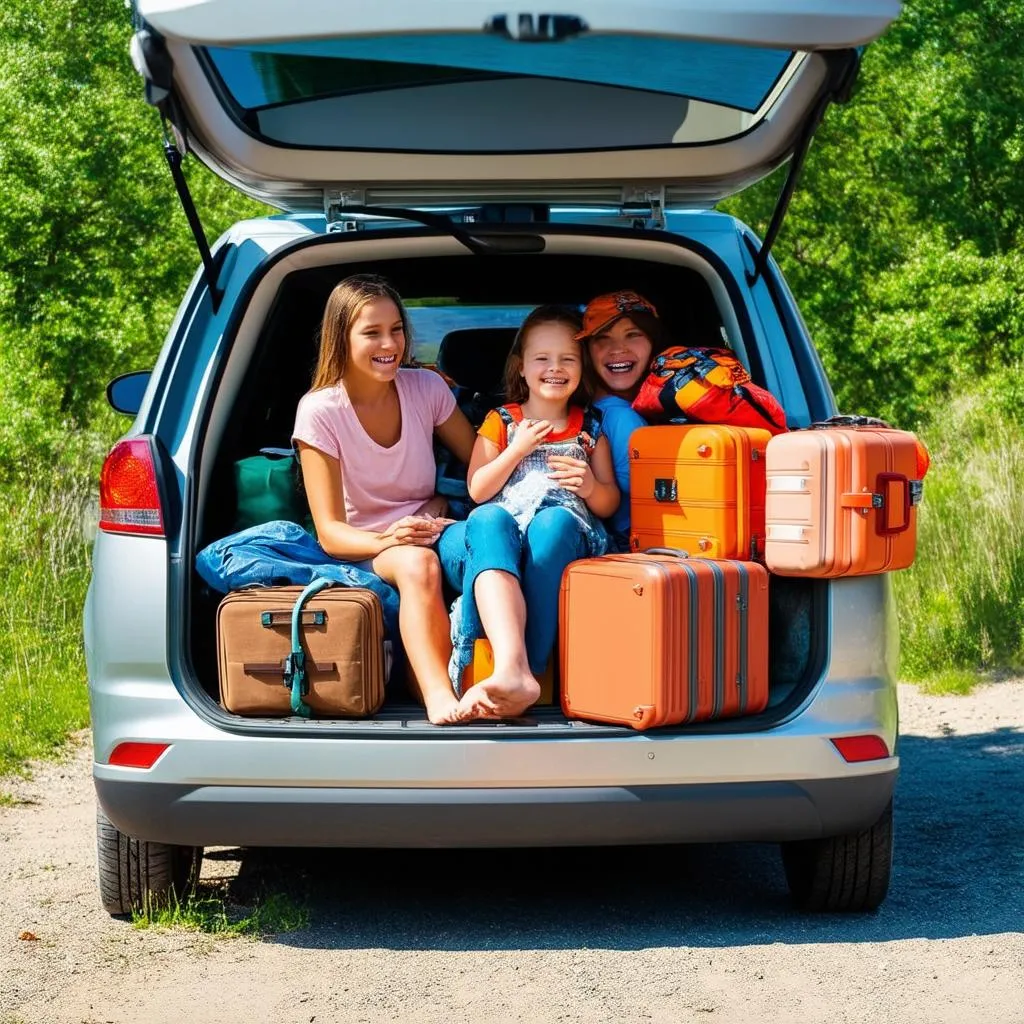 Family packing car for road trip