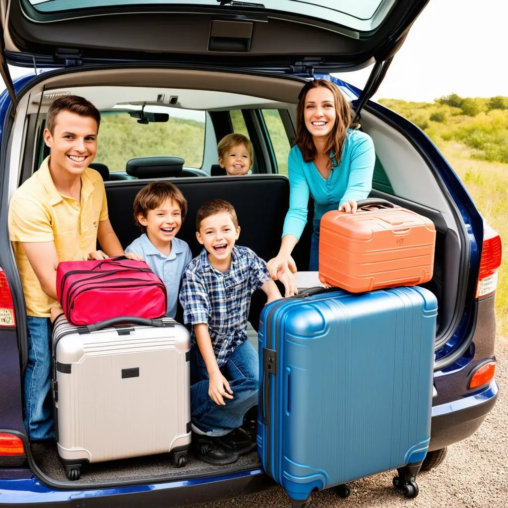 Family Packing Car for Road Trip