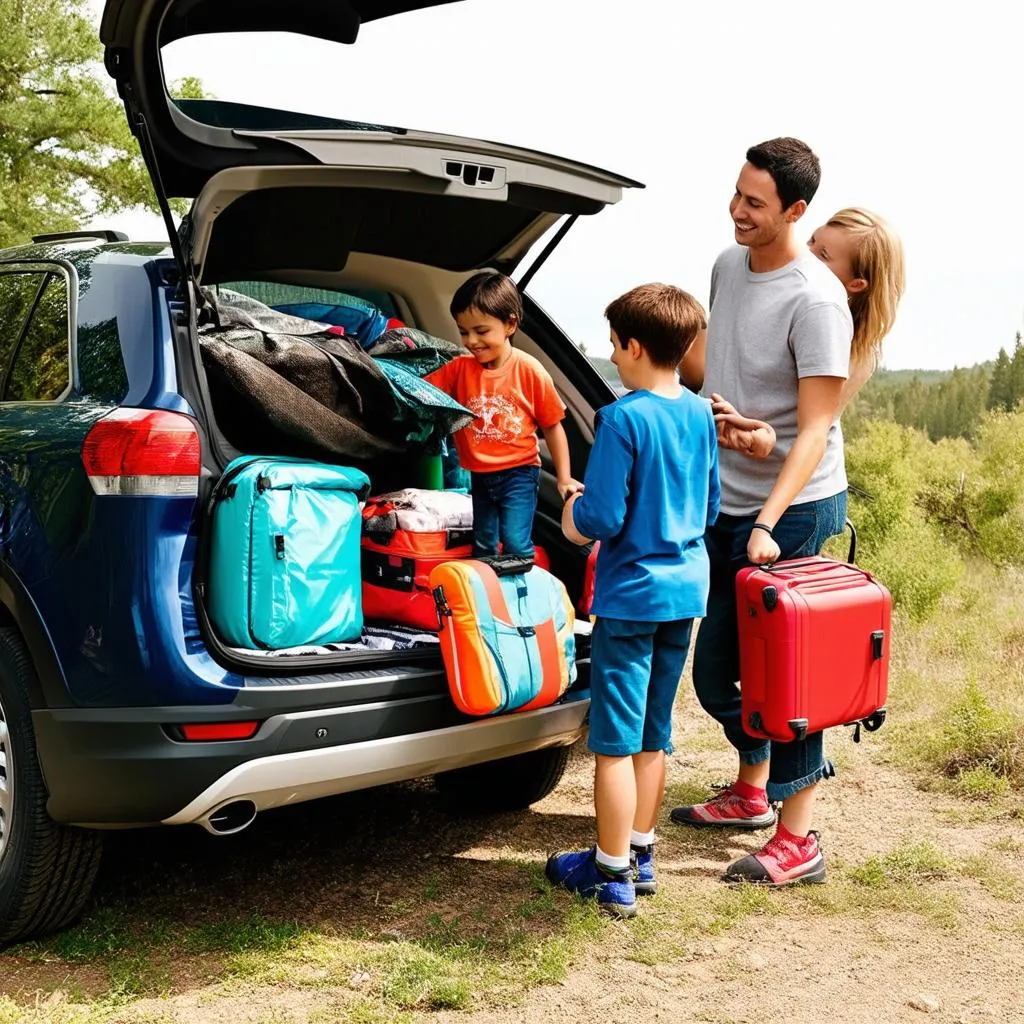 family packing car for road trip