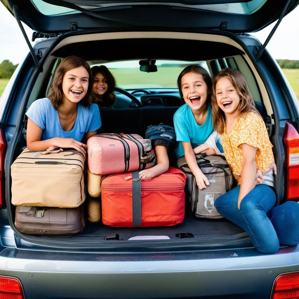 Family Packing Car for Road Trip