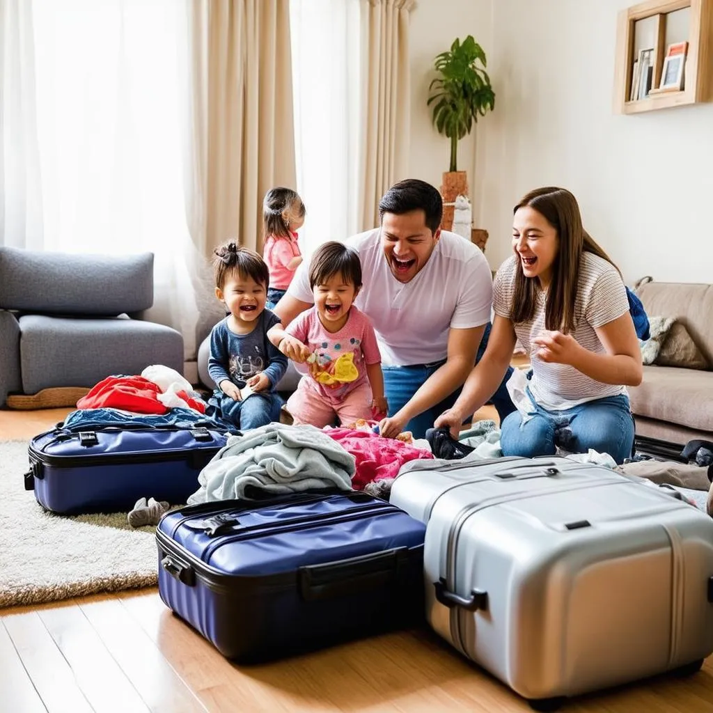 Family packing suitcases for a trip