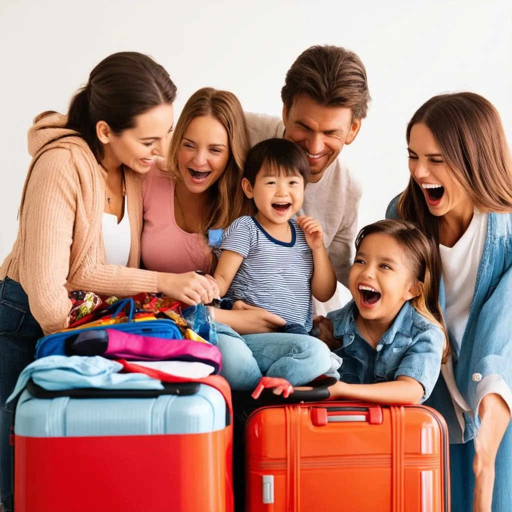 Family Packing Suitcases for Vacation