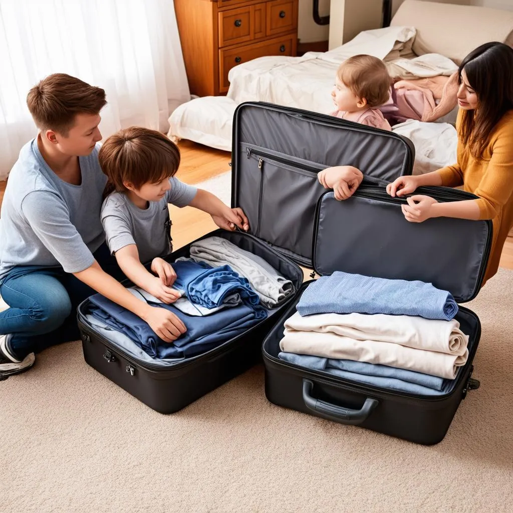 Family Packing Suitcases