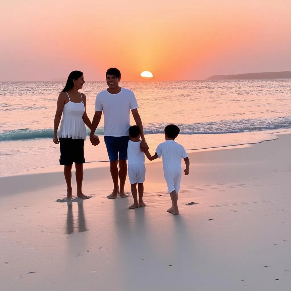 Family enjoying the sunset on the beach in Langkawi