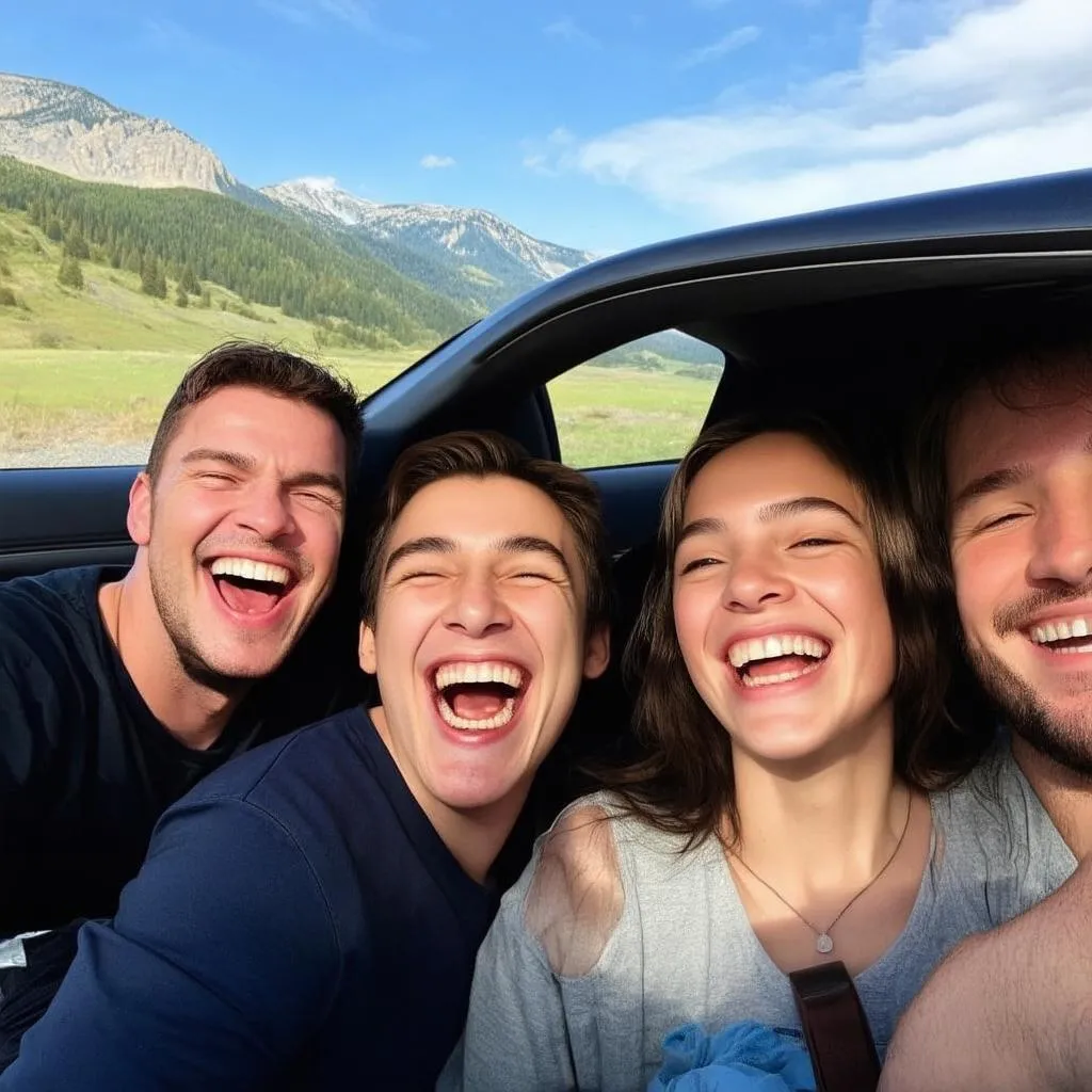 Happy family on a road trip