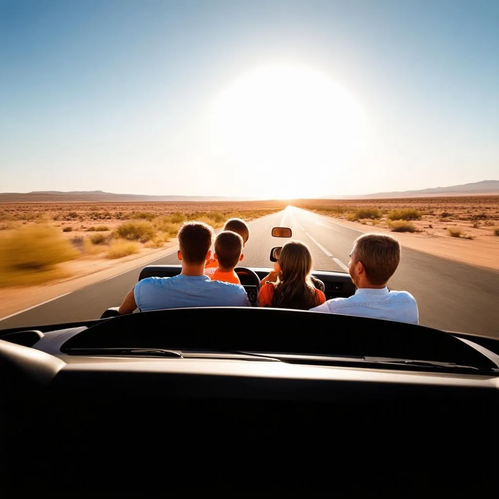 family driving on a road trip