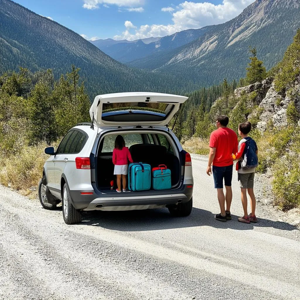 Family on a road trip, stopping to enjoy the view.