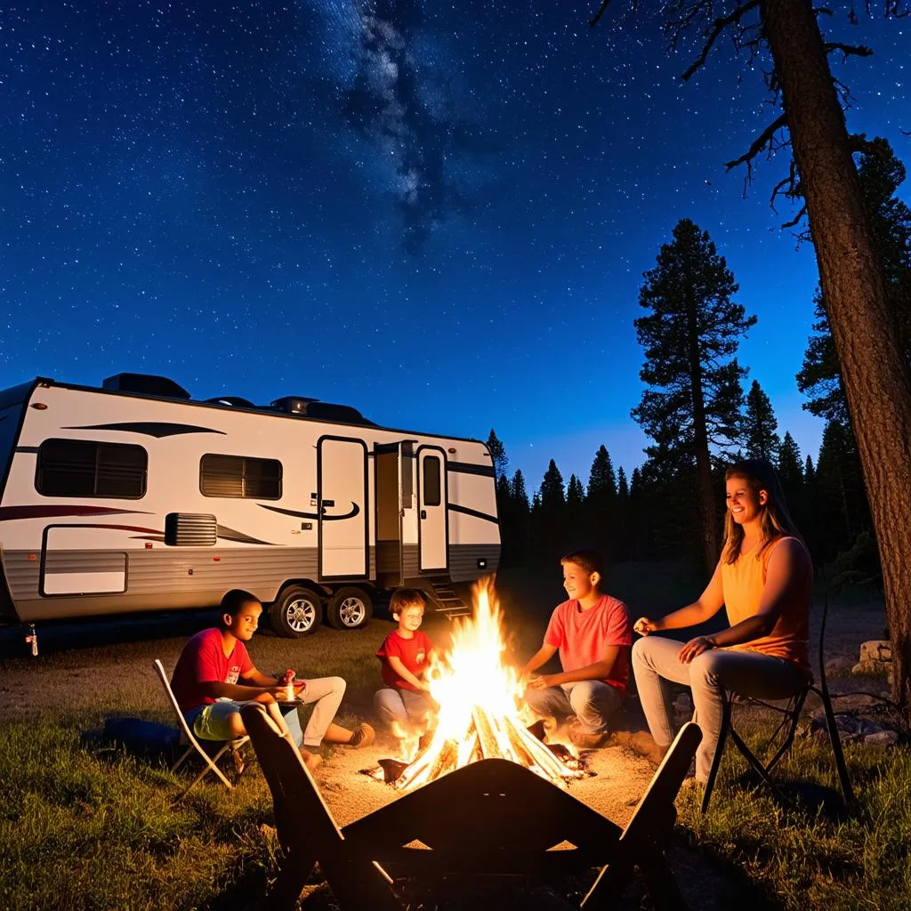 Family Sitting Around Campfire