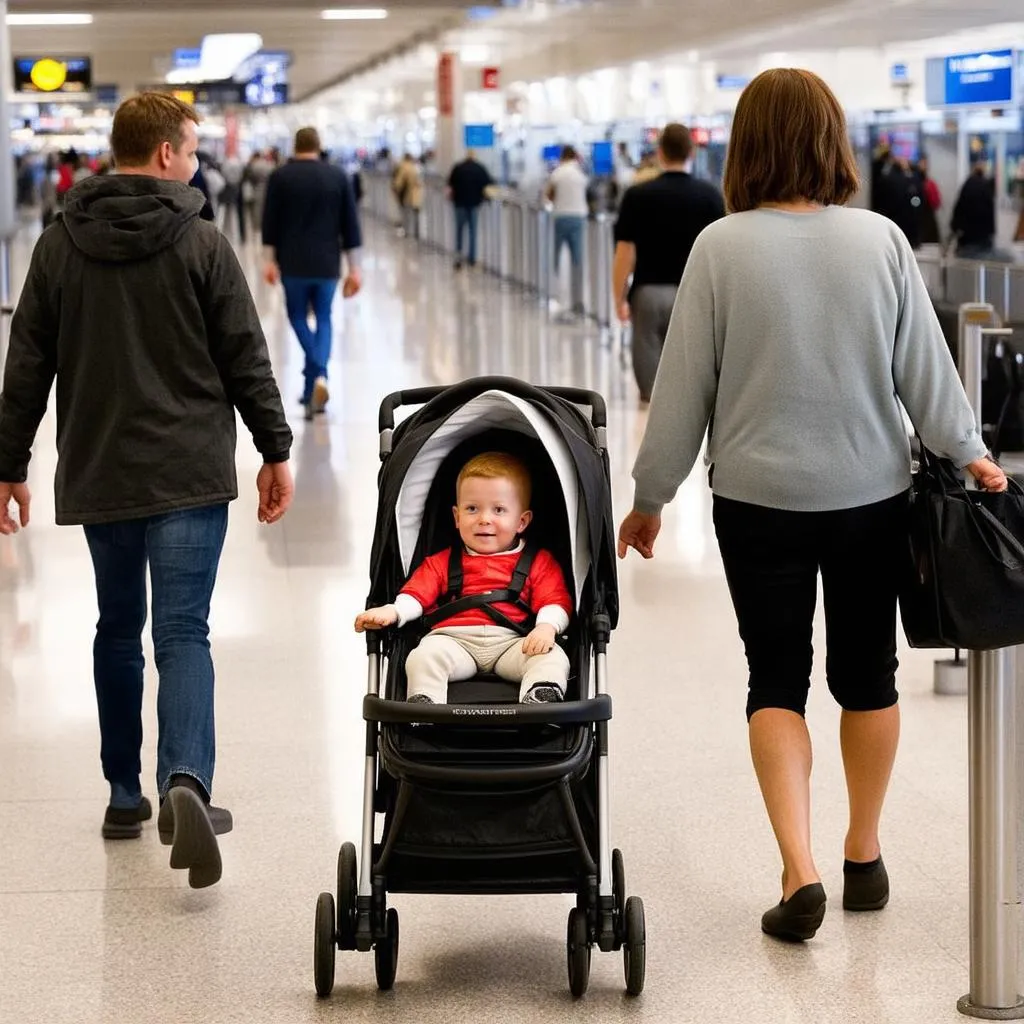 Family at the Airport with Stroller