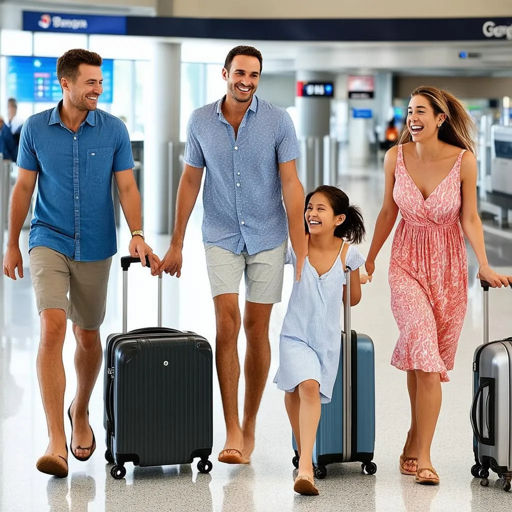 Family Traveling with Suitcases