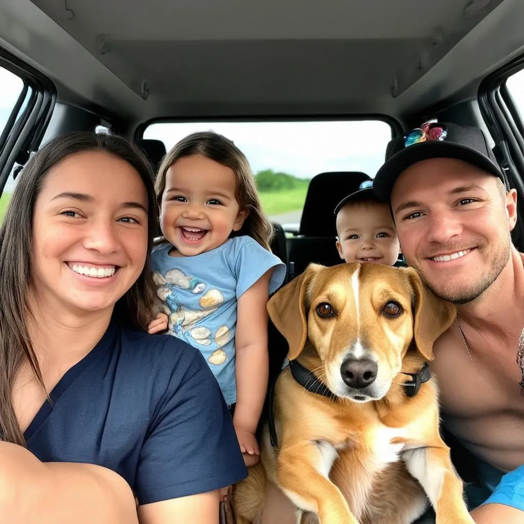 family travel, pet-friendly travel, dog in car