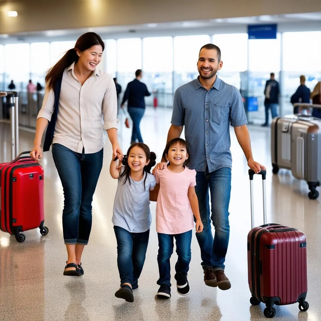 Family Traveling With Luggage