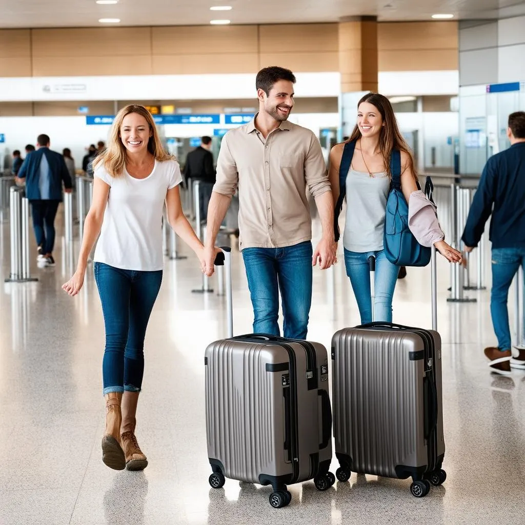 Family Traveling With Suitcases