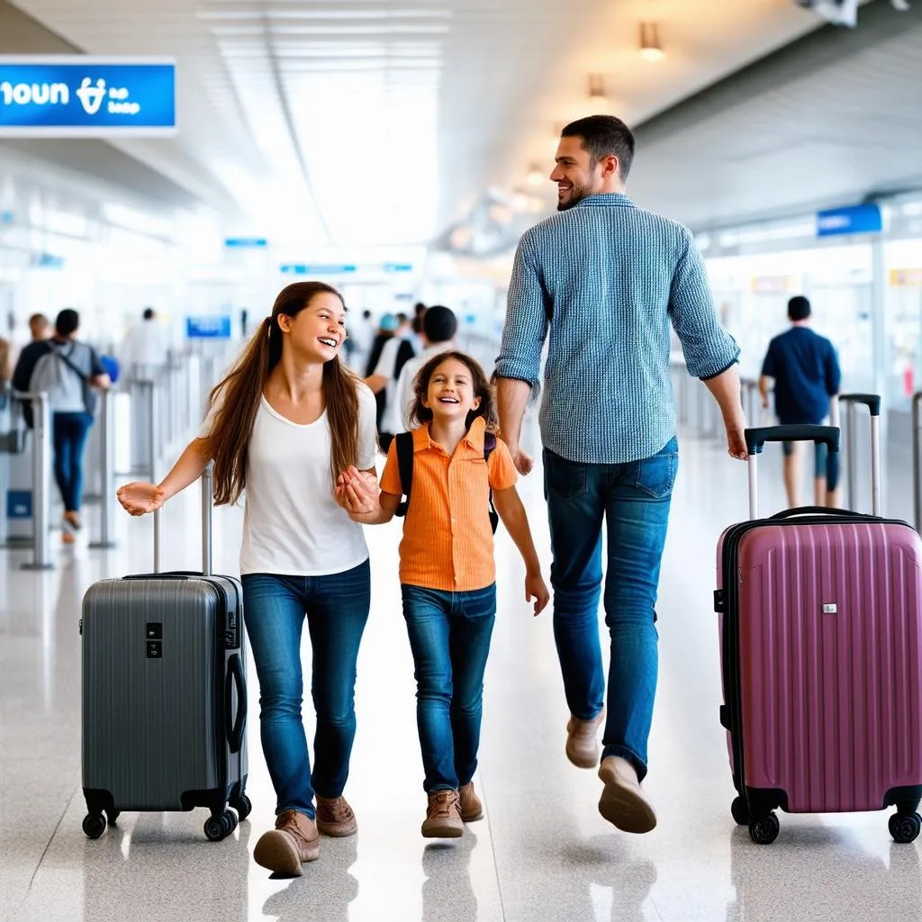 Family Traveling with Suitcases