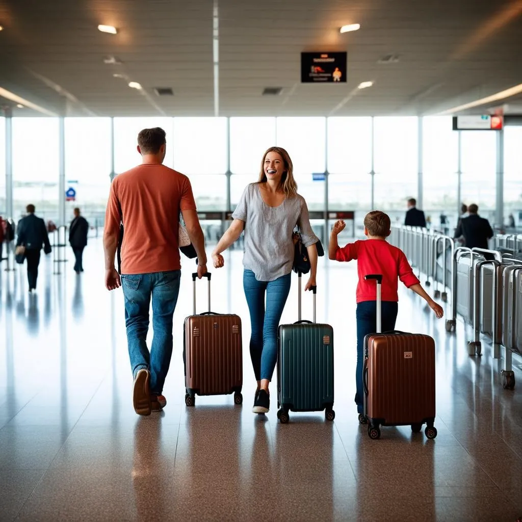 Family Traveling with Suitcases