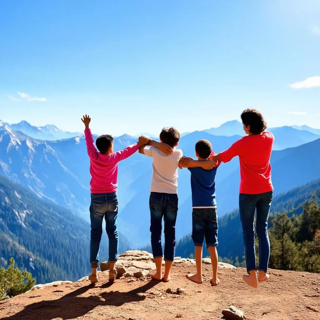 family enjoying scenic mountain view