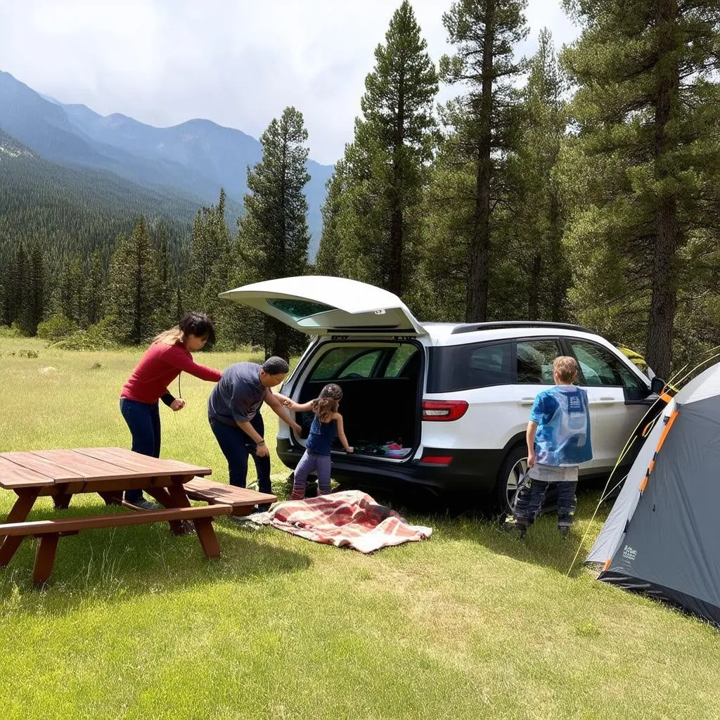 Family Camping Trip with Electric Car