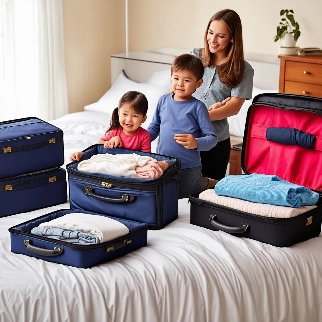 Family Packing Luggage for Vacation