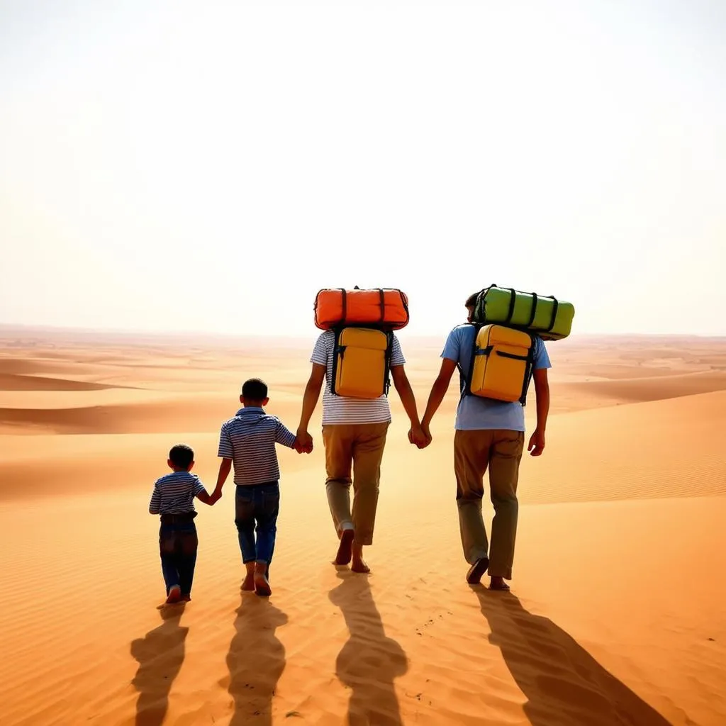 family walking desert