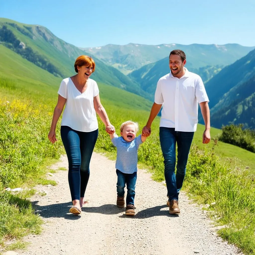 family walking hand-in-hand