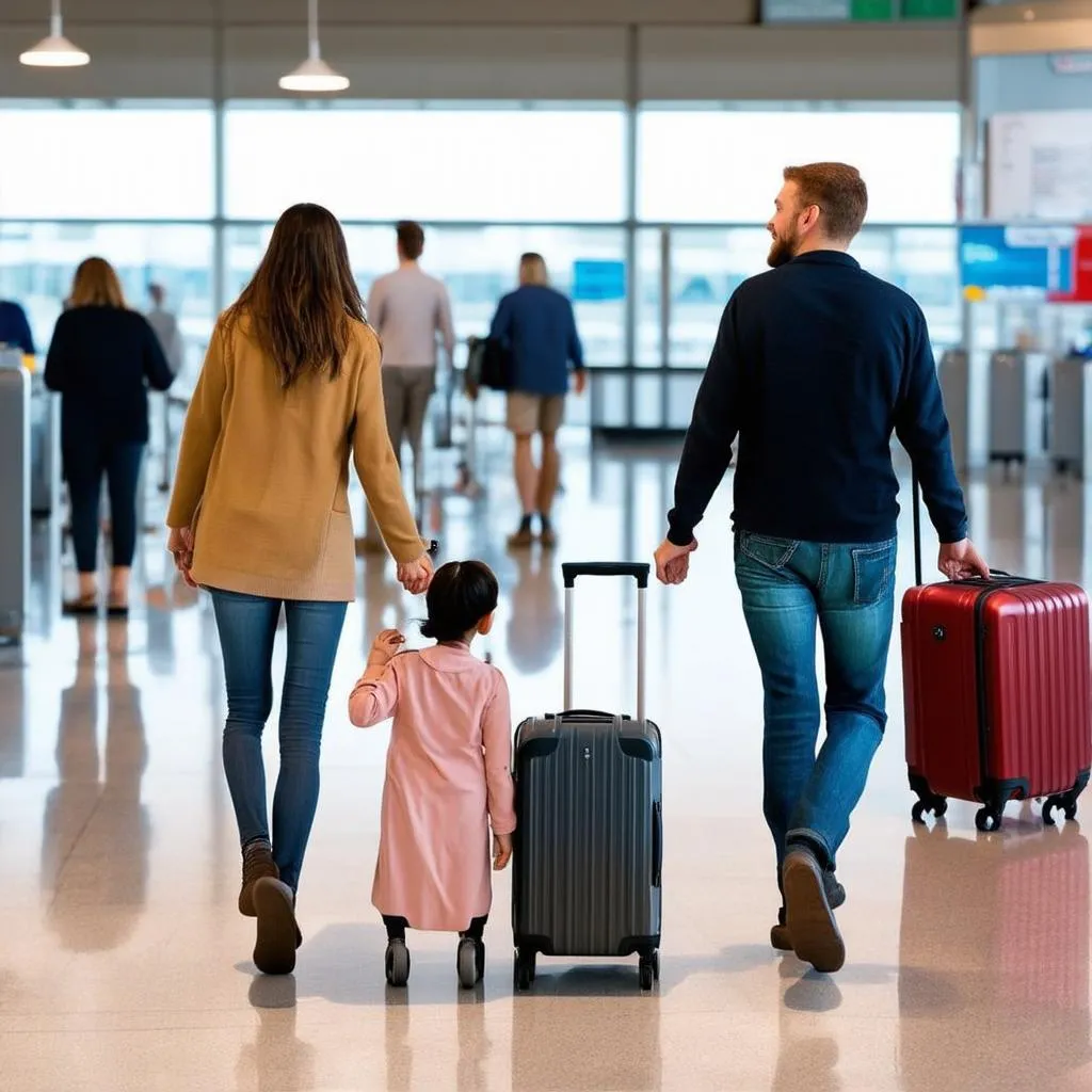 Family Walking Through Airport