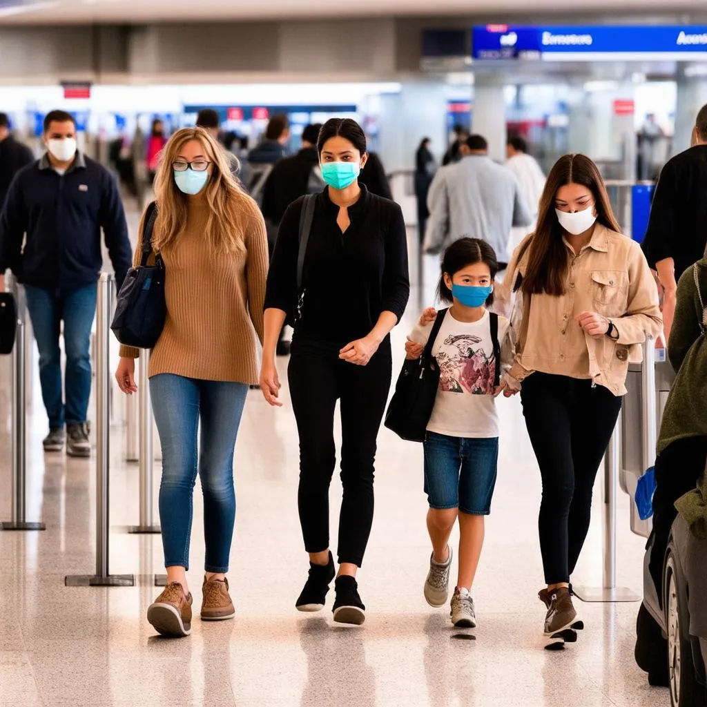 Family Wearing Masks at Airport