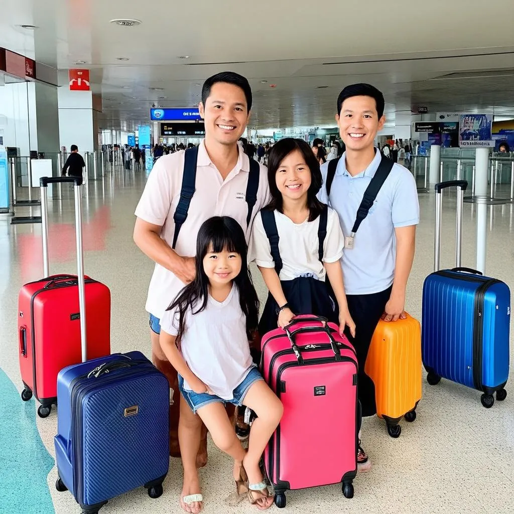 Family with Travelling Bags at Tan Son Nhat Airport