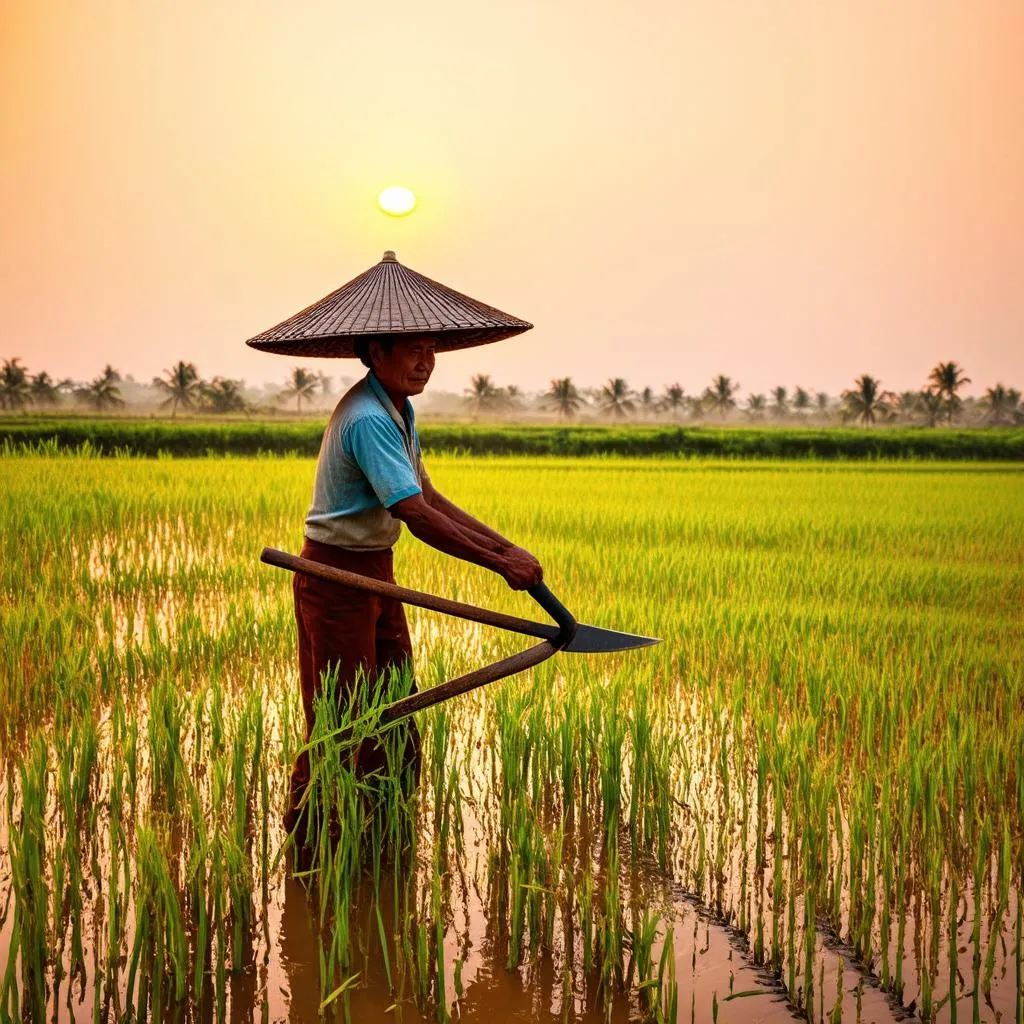 Farmer Harvesting Rice