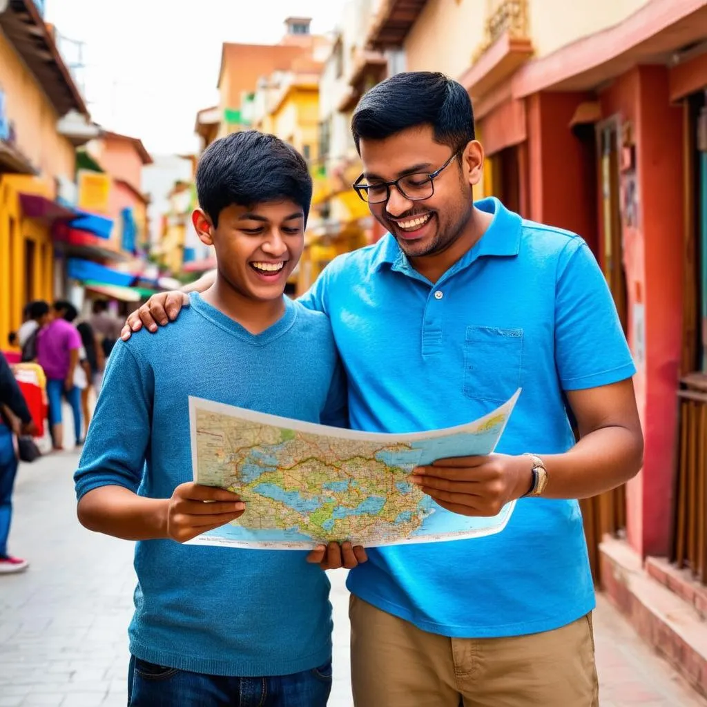 Father and Son with Map