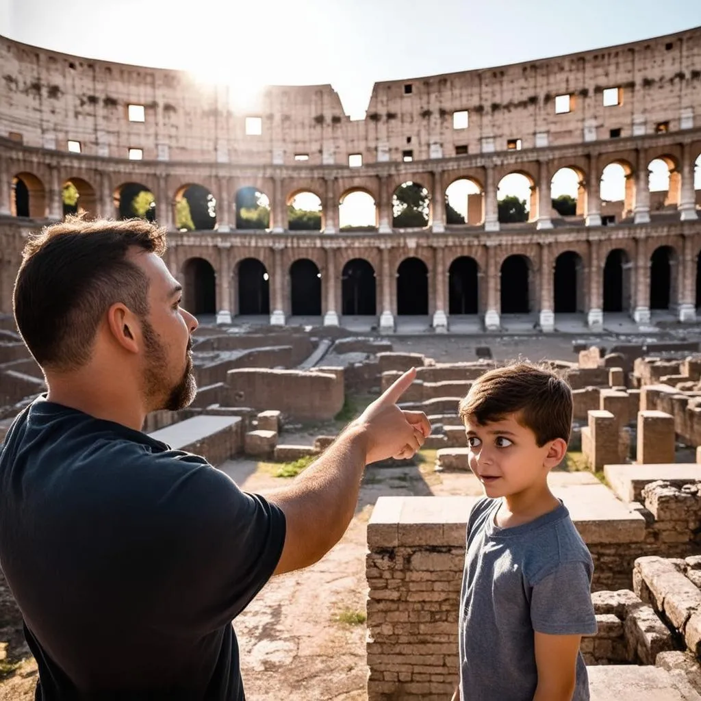 Father and Son Exploring the Colosseum