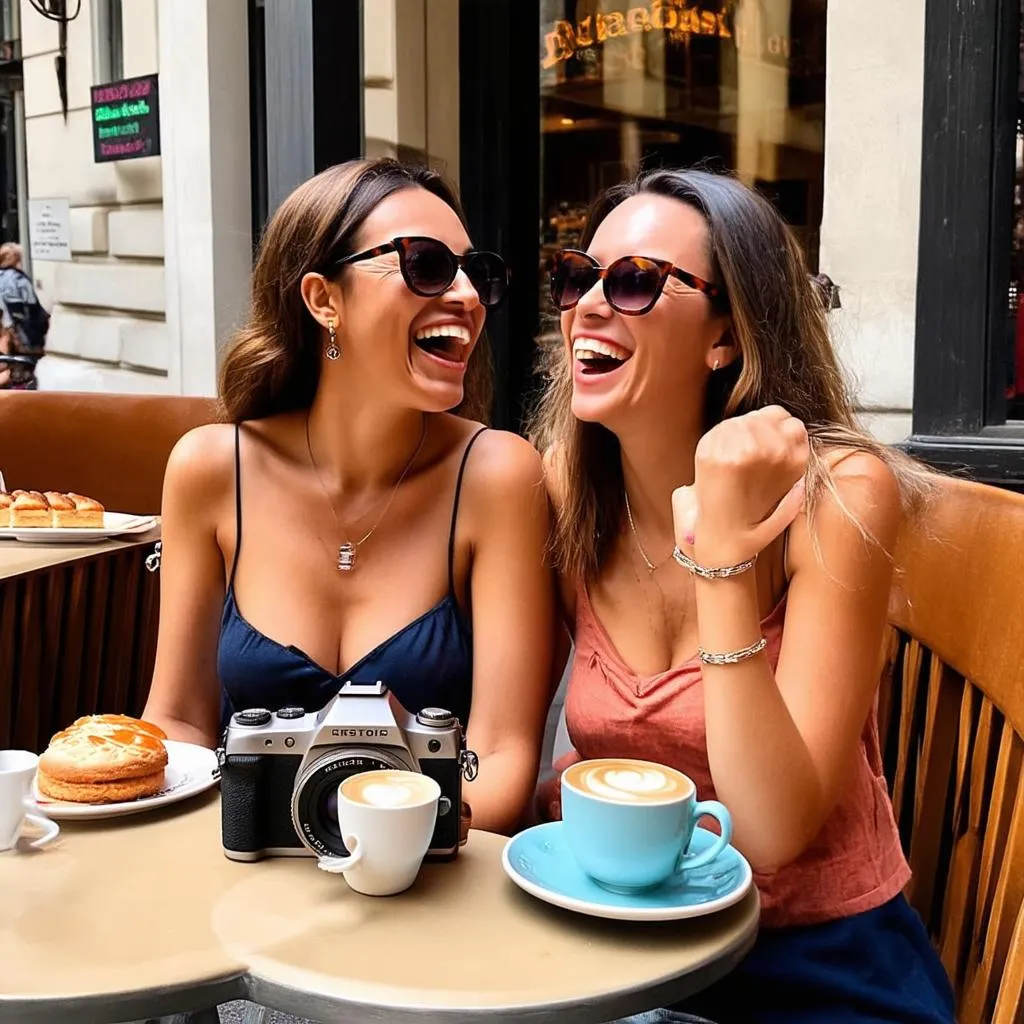 Female Travelers at a Cafe