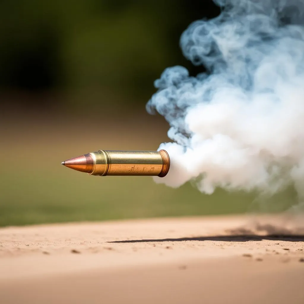 A .50 caliber bullet speeding through the air.