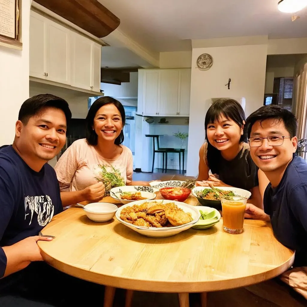 Filipino family enjoying a meal together