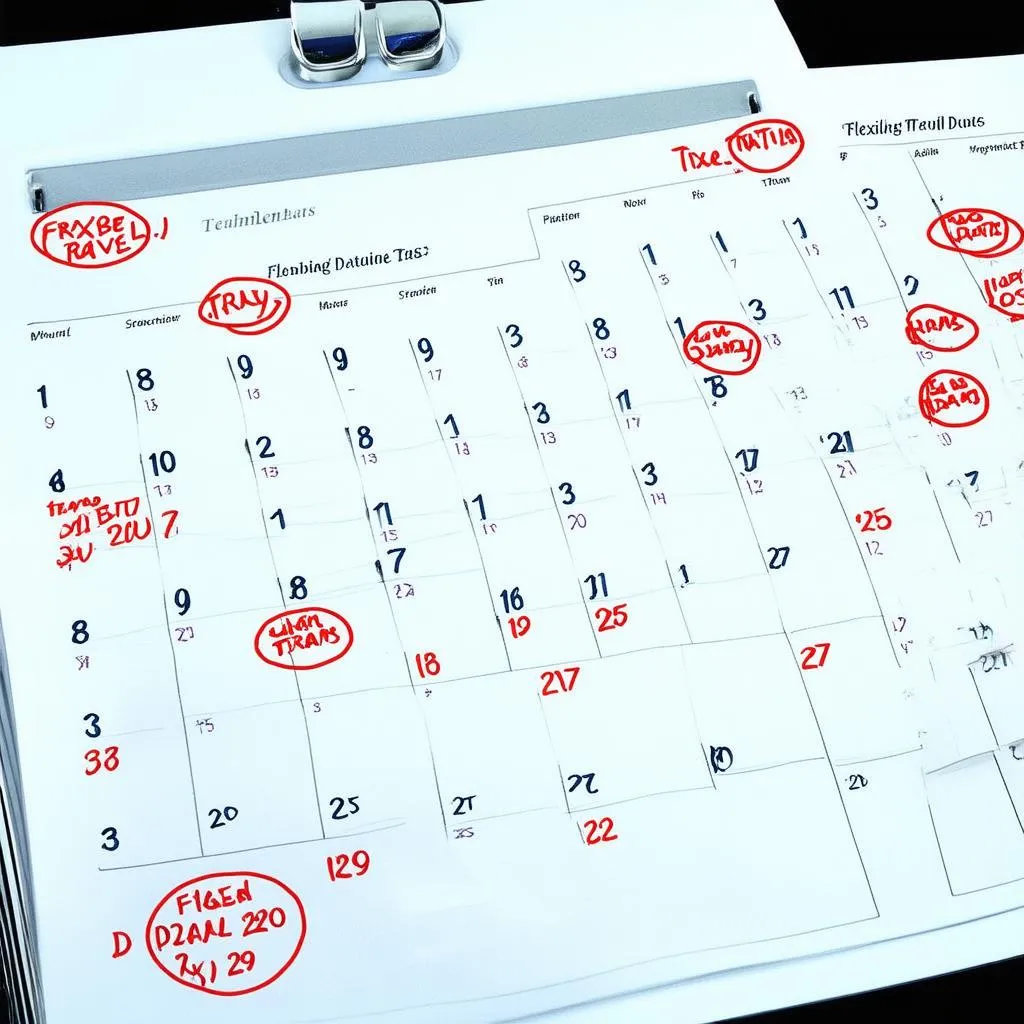 Calendar with different dates circled, representing flexibility