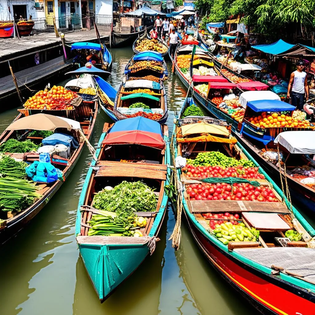 Busy floating market in Thailand