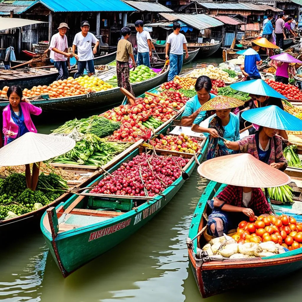 Floating Market in Hong Ngu