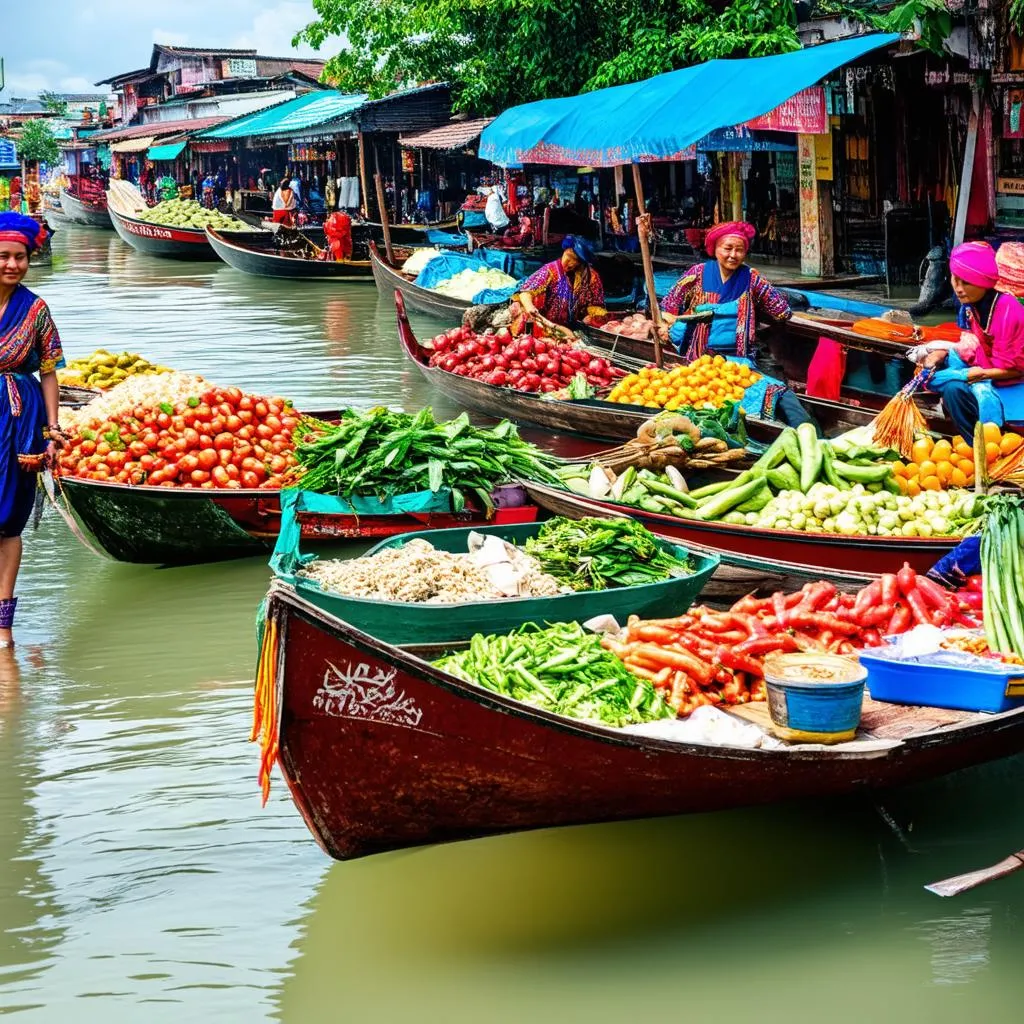 Vibrant Floating Market in Thailand