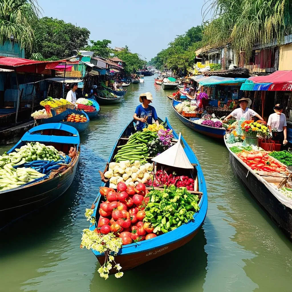 vibrant floating market in thailand