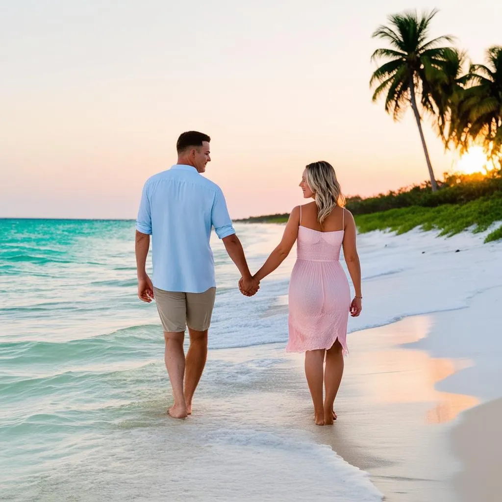 Couple walking on a beach in Florida