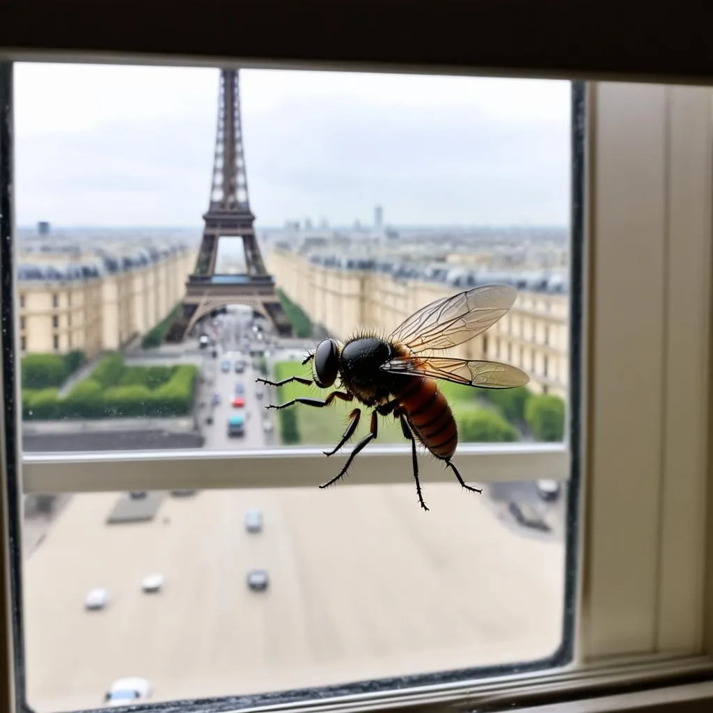 Fly on a Window with Eiffel Tower View