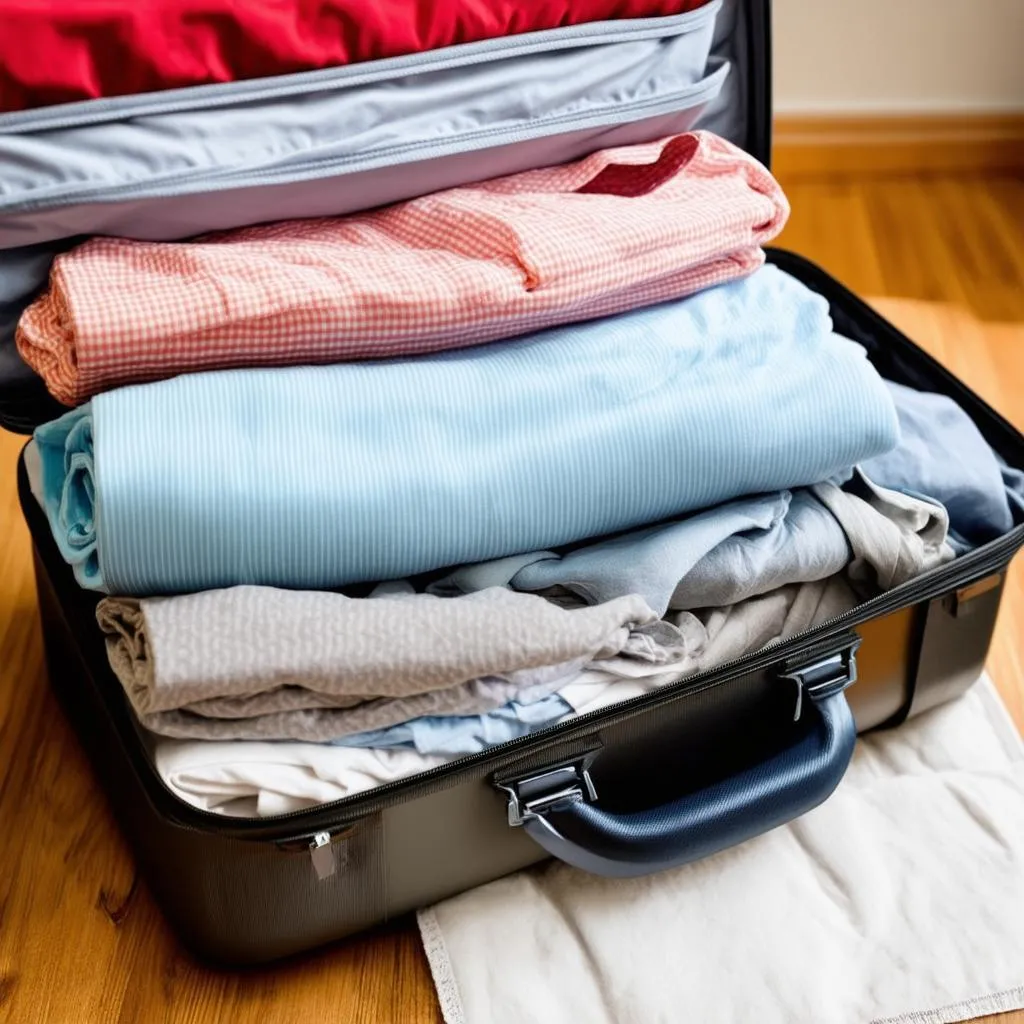 Suitcase with folded clothes